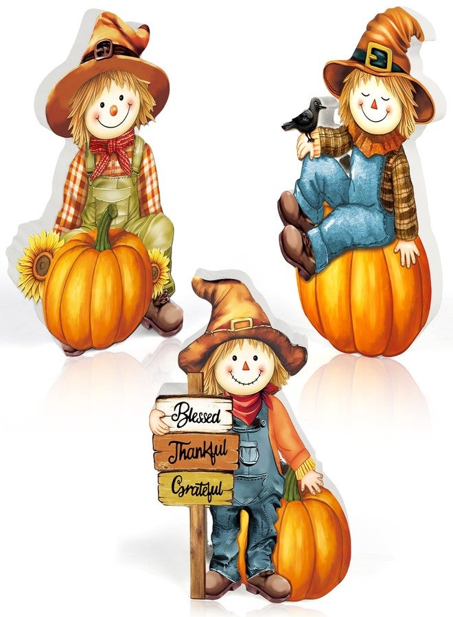 COCHIE 3 Pcs Thanksgiving Scarecrow Decor Vintage Thanksgiving Tiered Tray Decorations Wooden Scarecrow Pumpkin Sign Autumn Gifts Home Office Decor Party Supplies - Image 1